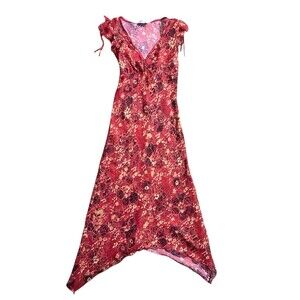Vtg Jonathan Martin Dress Maxi Red Floral Whimsigoth Y2K Dark Romantic Sz 7